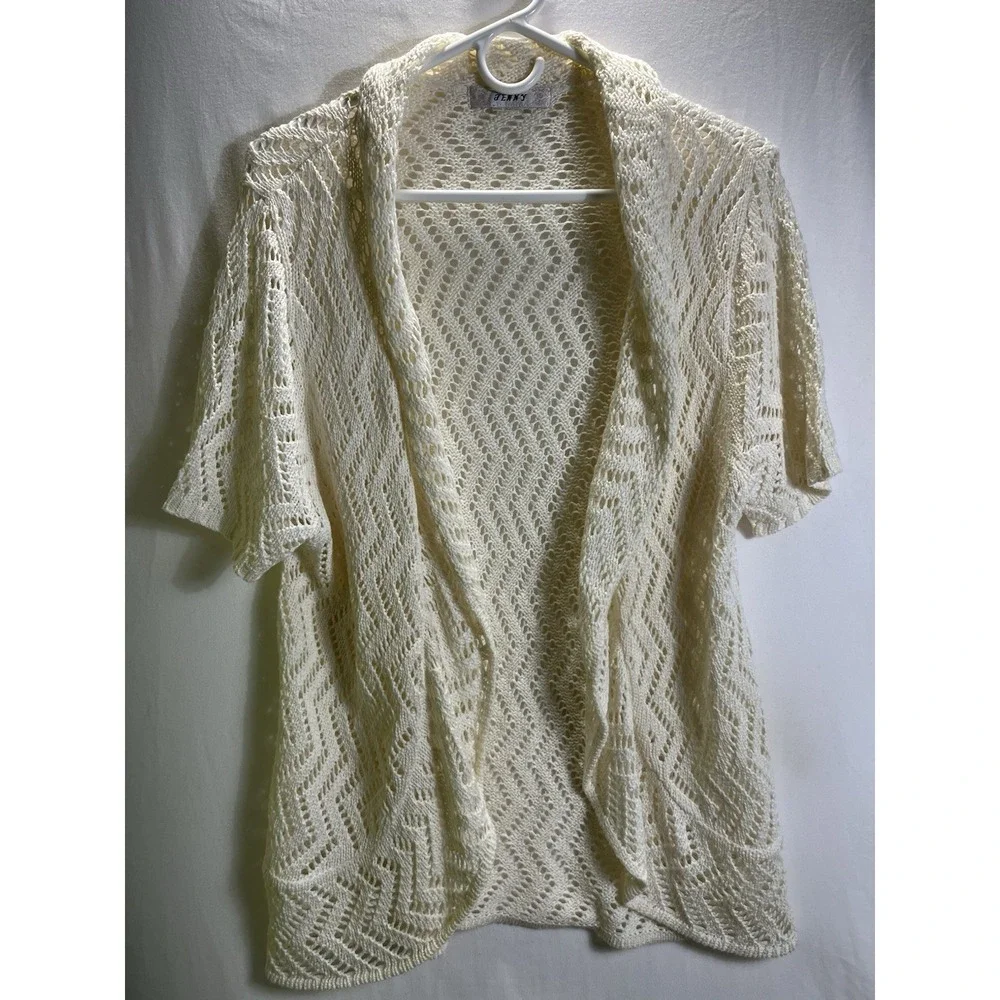 Boho Lightweight Crochet Jenny‎ Womens Cardigan Cotton Blend L Ivory